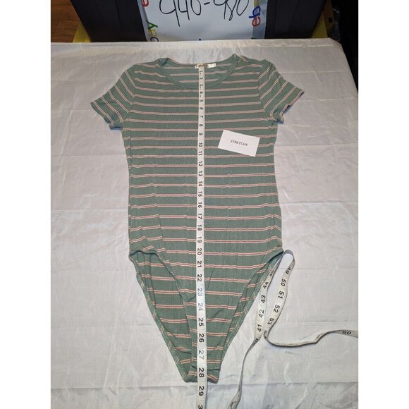 HEART & HIPS Bodysuit Striped Light Green Women's Size Large - Picture 10 of 12